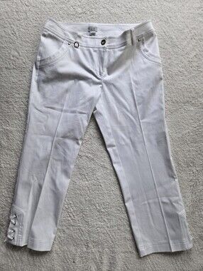 Cache` White Cropped Stretch Pants with Side Lace Detail Womens Sz 6